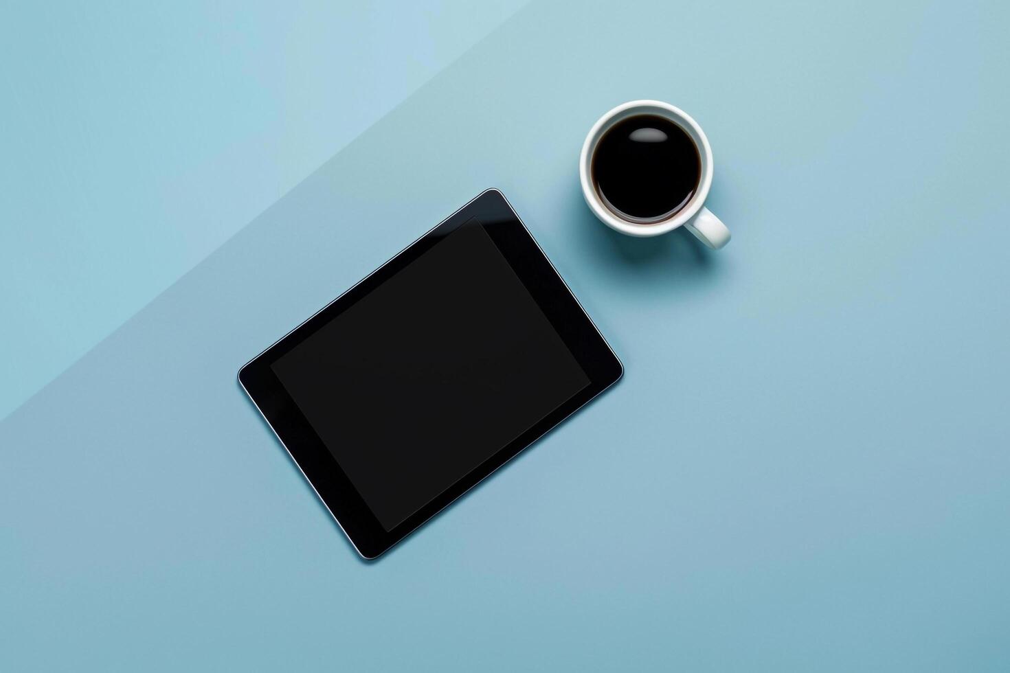 Tablet Screen Mockup on Sky Blue Background for User Friendly App Interface photo