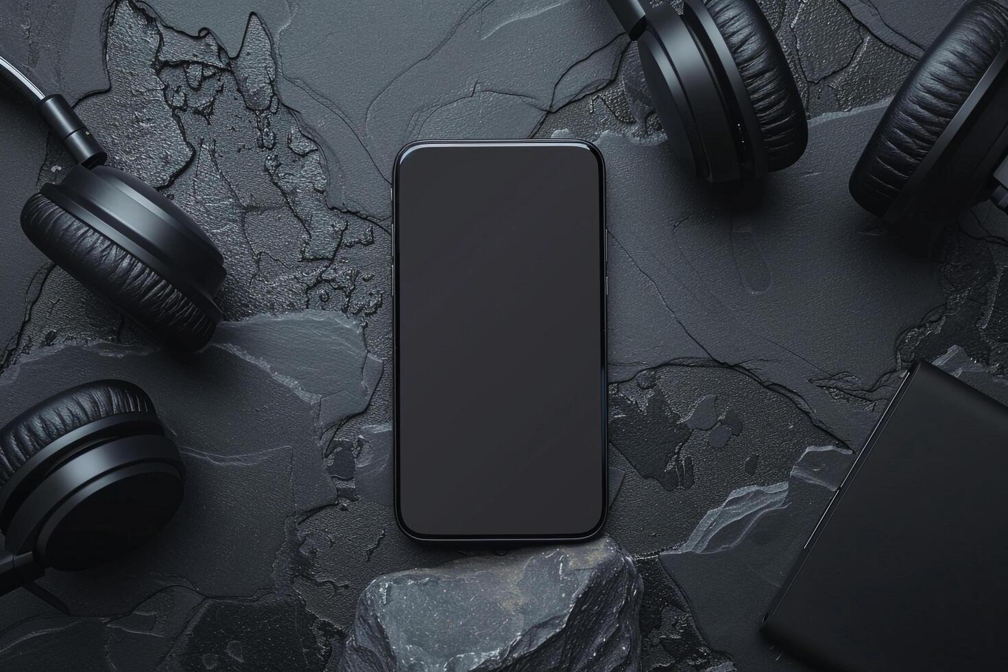Mobile Phone Mockup Screen with Headphones Ideal for Tech Re s and Multimedia Presentations photo