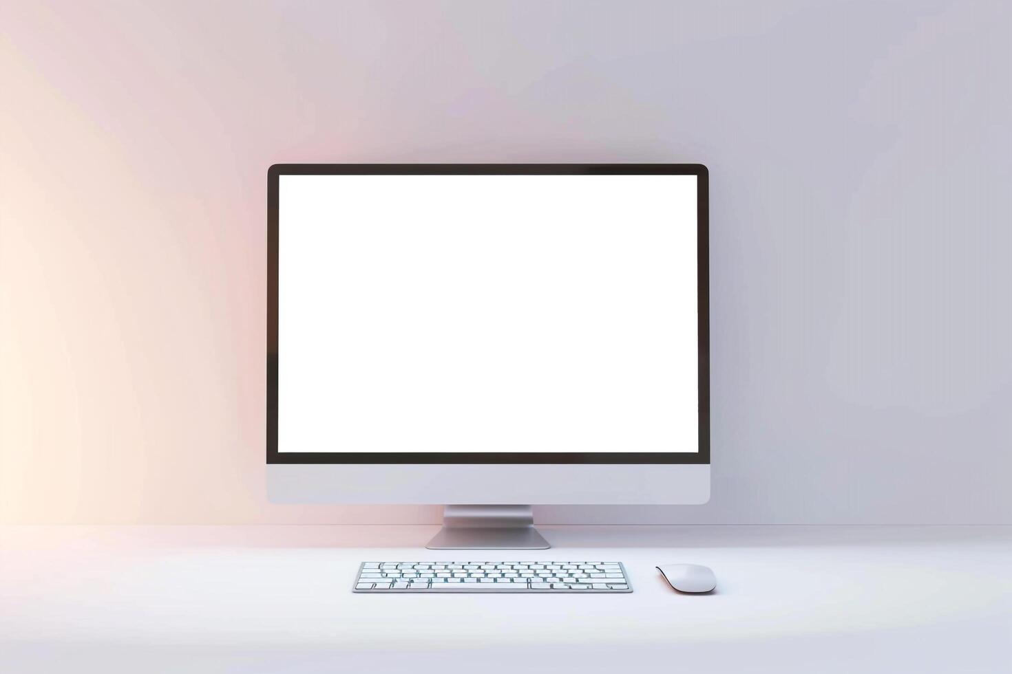 Computer Mockup Background with Wireless Keyboard and Desk Setup photo