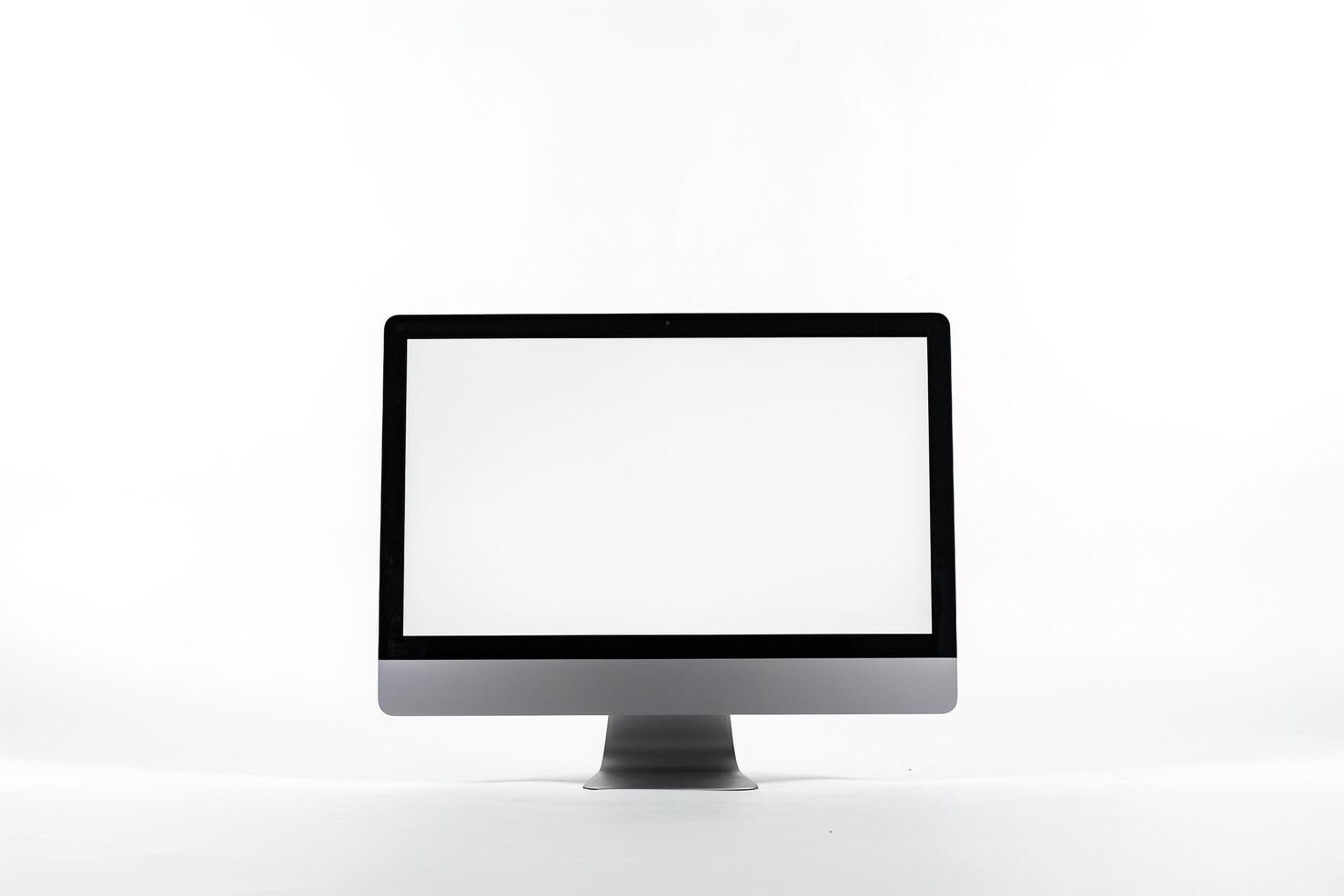 Computer Mockup Background with Wireless Keyboard and High Tech Desk photo