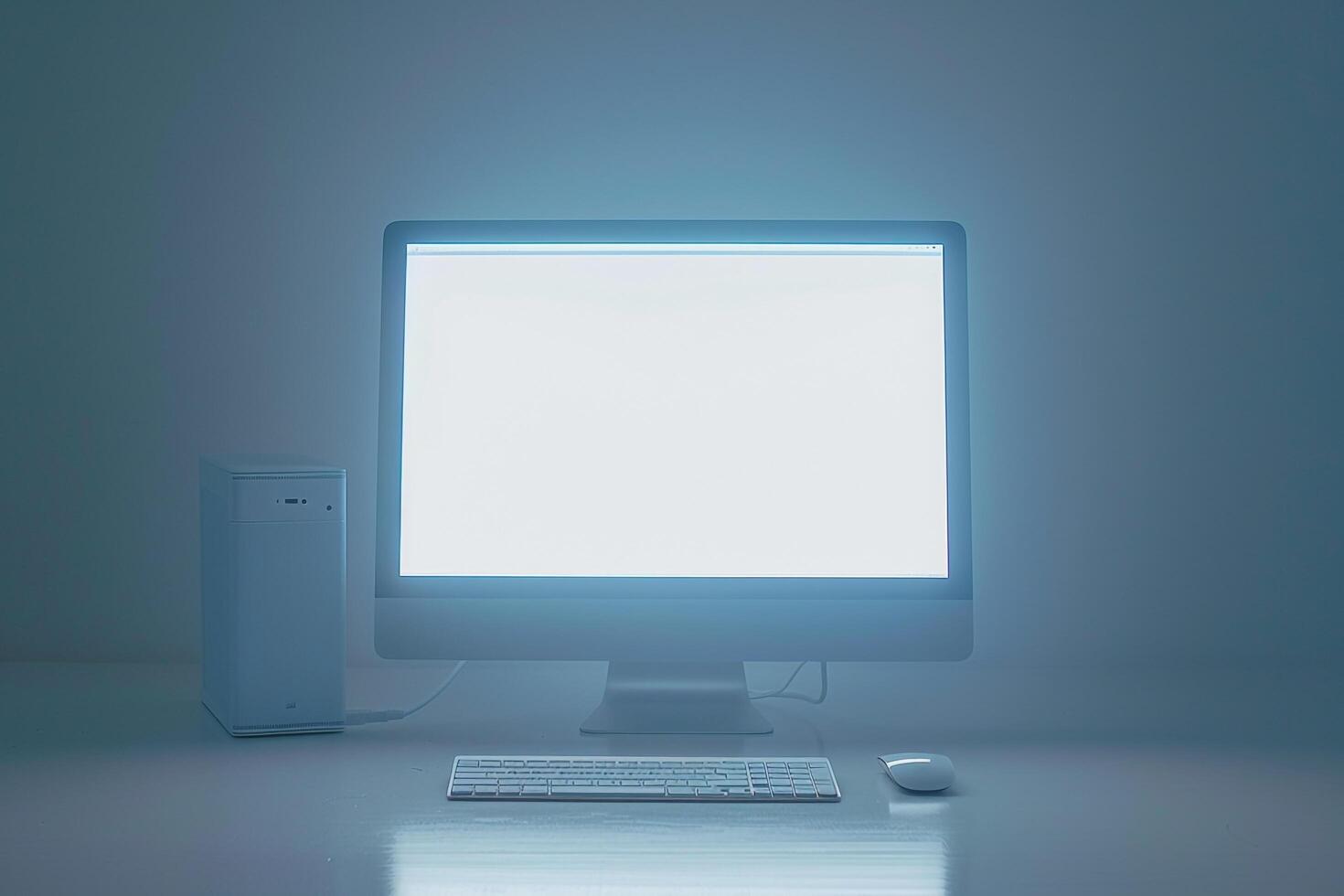 Computer Mockup Background with Wireless Keyboard and Desk Setup photo