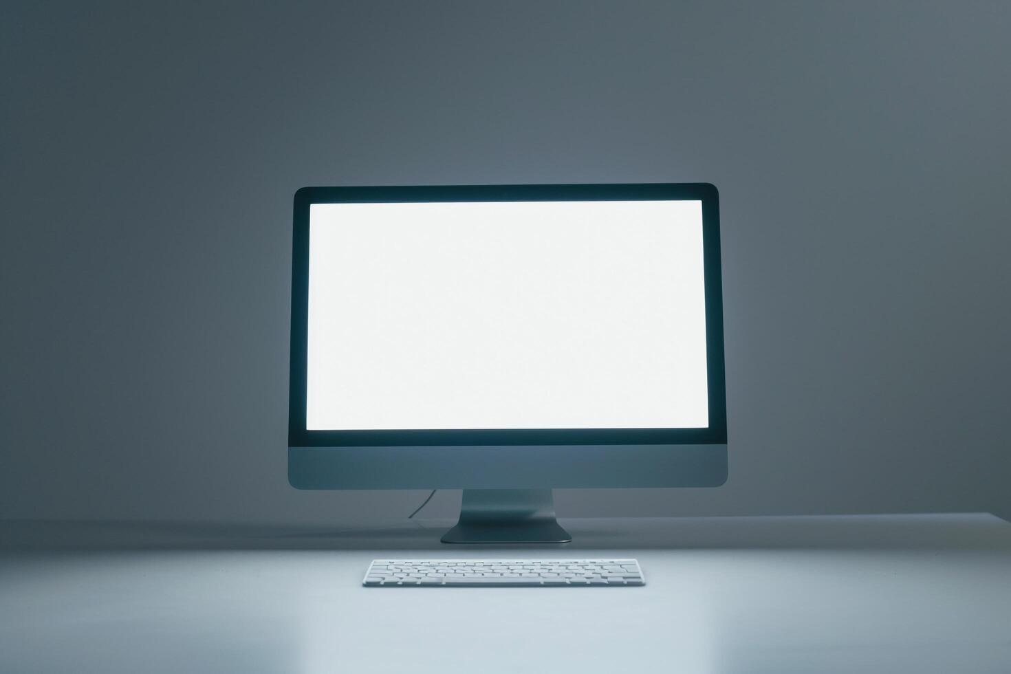 Computer Mockup Background with Wireless Keyboard and   Setup photo
