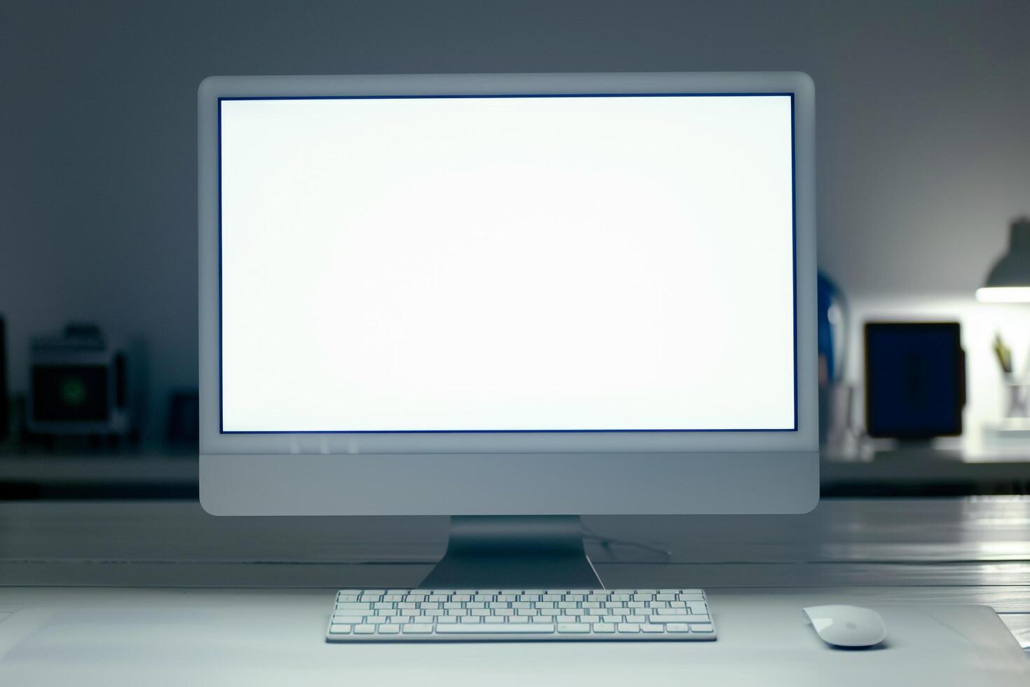 Computer Mockup Background with Wireless Keyboard and   Setup photo