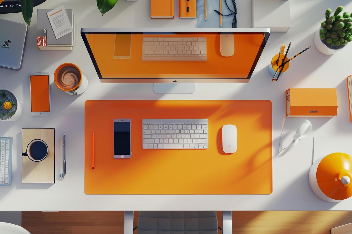 Overhead of Computer Mockup on a Desk with Updated   Setup photo