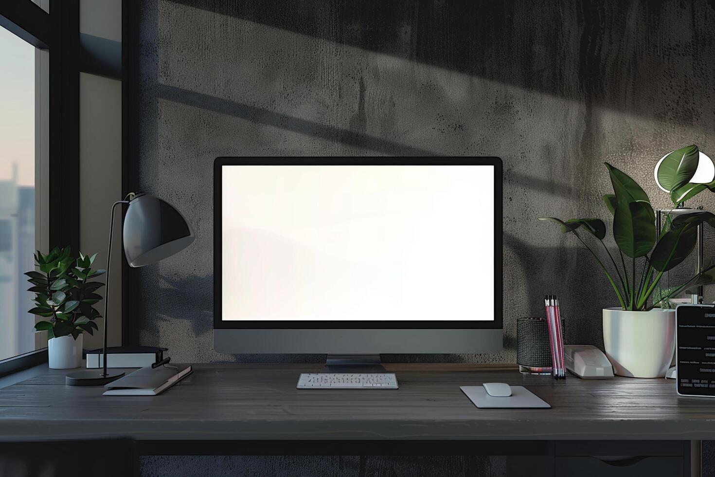 Computer Mockup Background Featuring   Desk and Efficient Layout photo