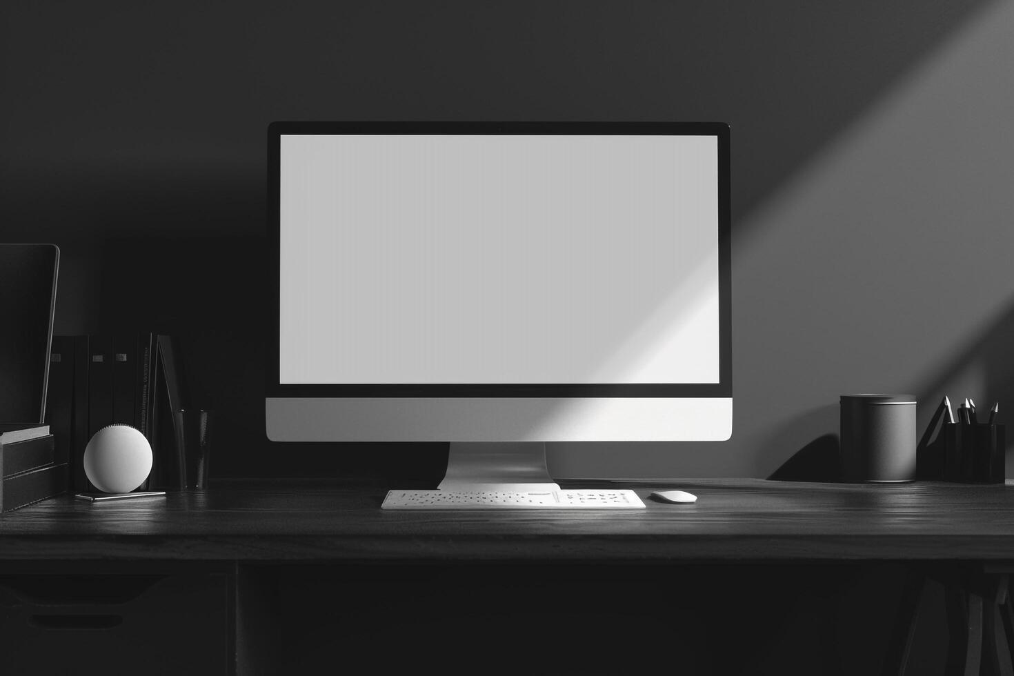 Sleek Computer Mockup on Desk Featuring   Design and Professional Layout photo
