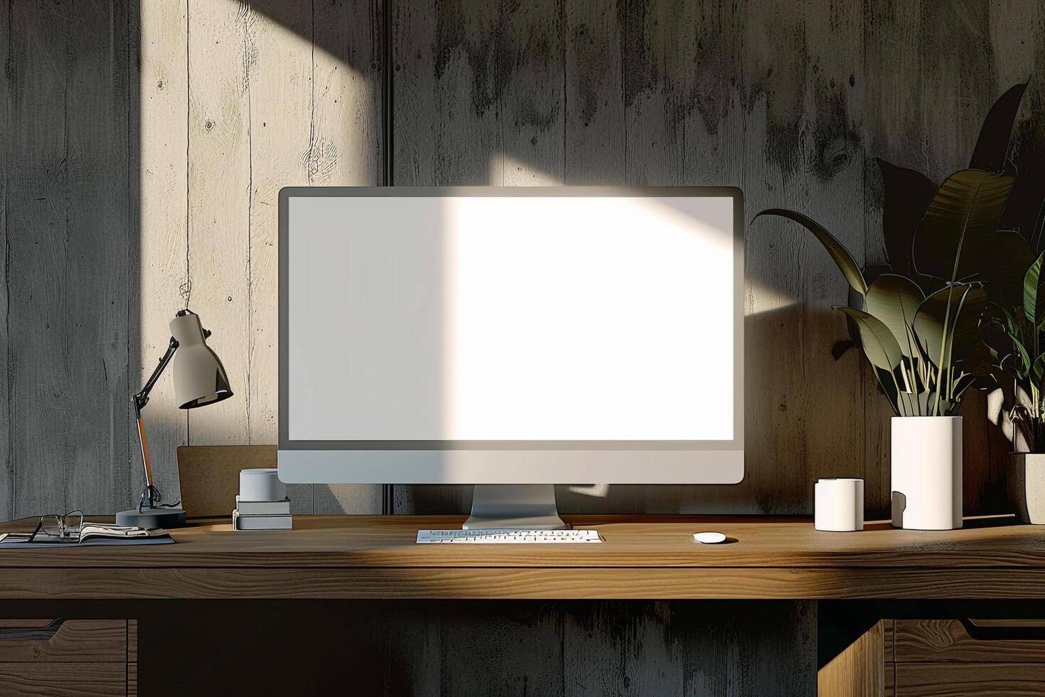 Updated Computer Mockup on Desk with   and Efficient Layout for Tech Enthusiasts photo