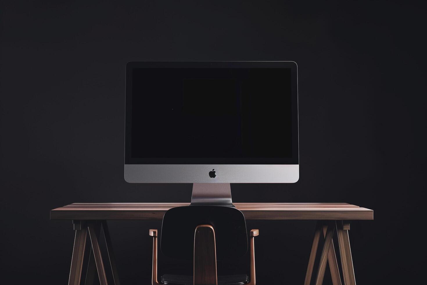 Computer Monitor Mockup with Blank Screen on White Desk for Office Use photo