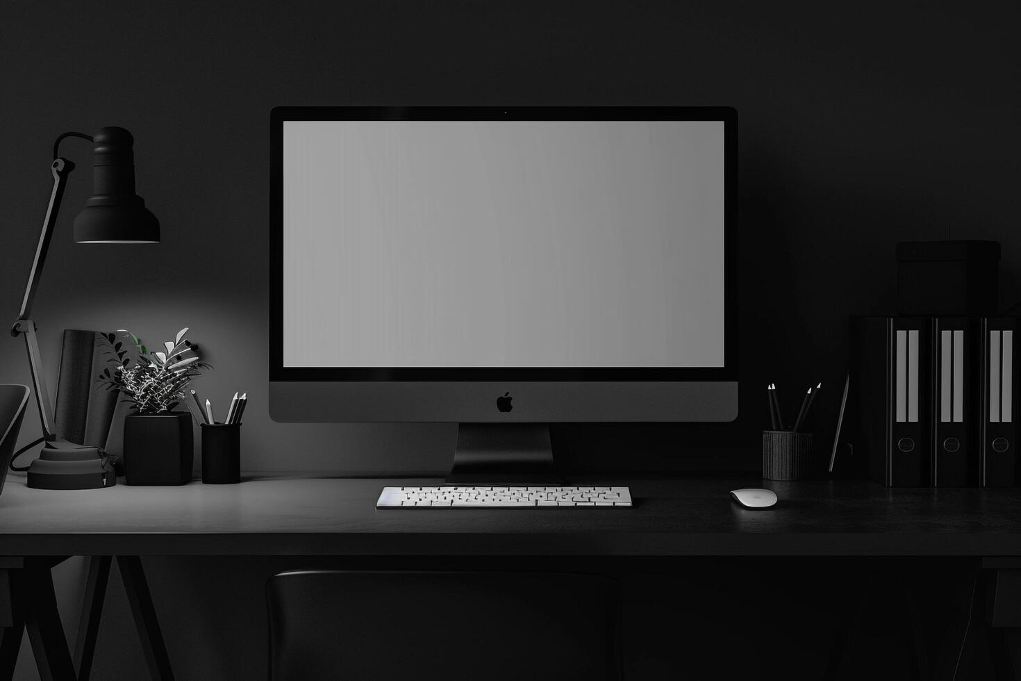 Computer Monitor Mockup with Blank Screen on White Desk for Tech Presentations photo