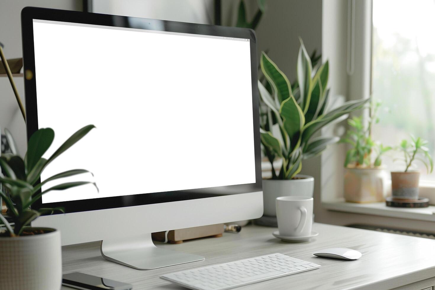Professional Blank Screen Computer Monitor Mockup on a White Desk photo