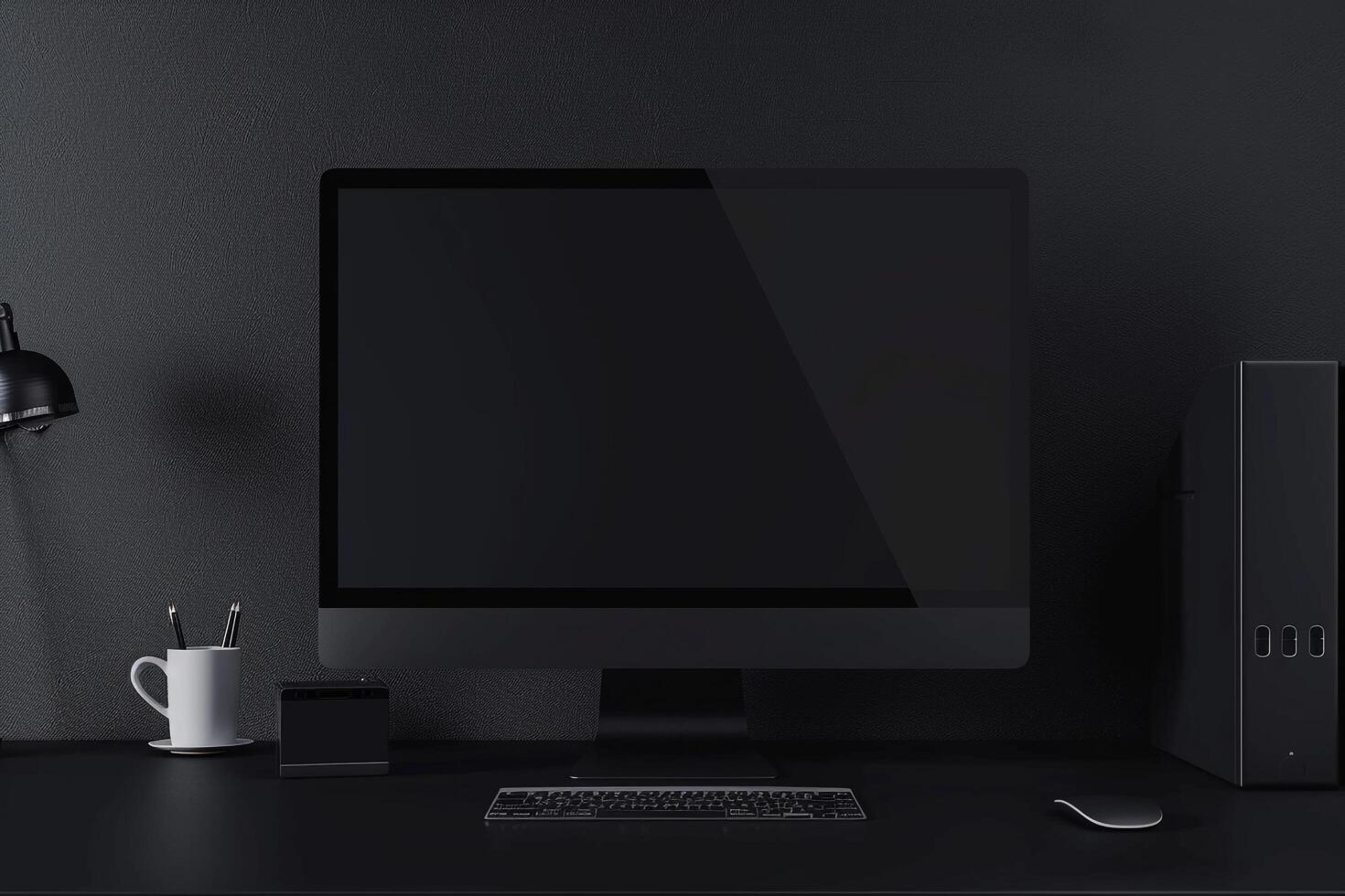 Professional Computer Monitor Mockup with Blank Screen on a White Desk photo