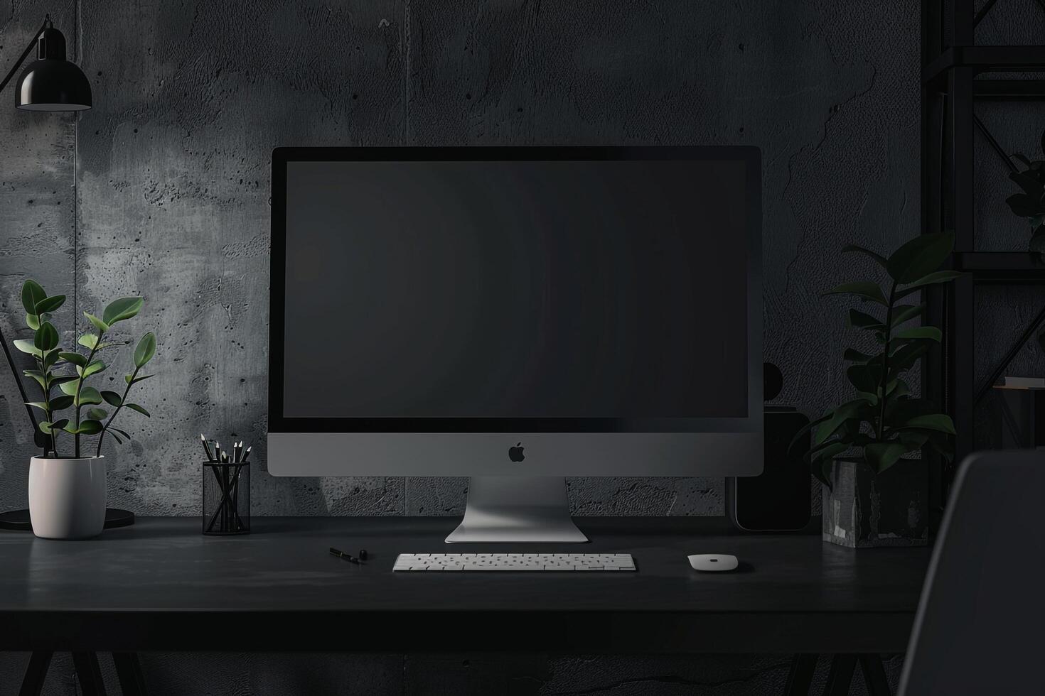 Computer Monitor Setup with Neutral Desk Background for Digital Workspace photo