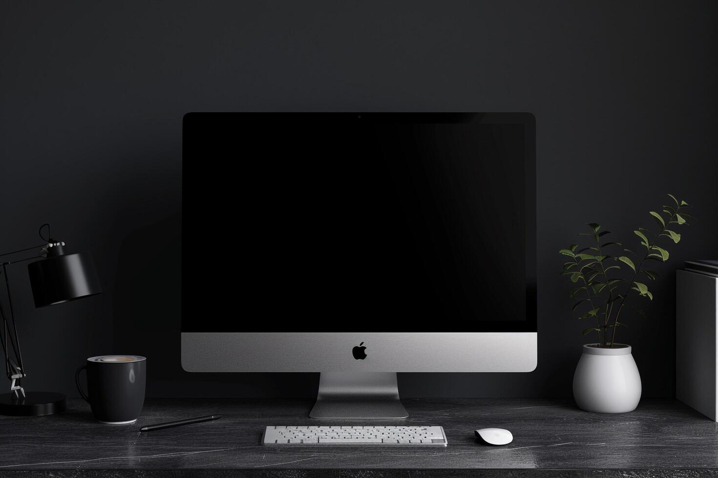 Computer Monitor on Desk with   Background for Tech Environment photo