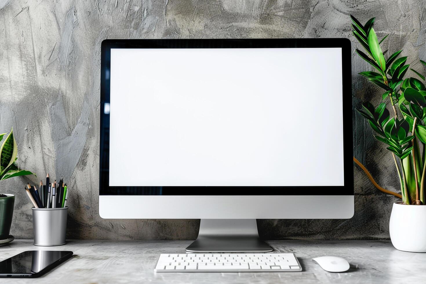 Computer Monitor on Desk with   Neutral Background photo