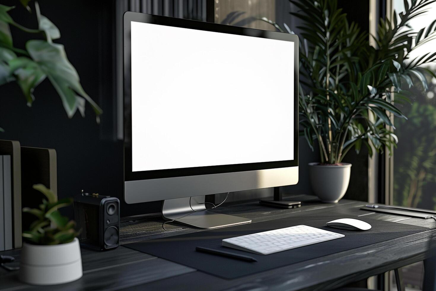 Computer Monitor with Uncluttered Desk Background for Tech Display photo