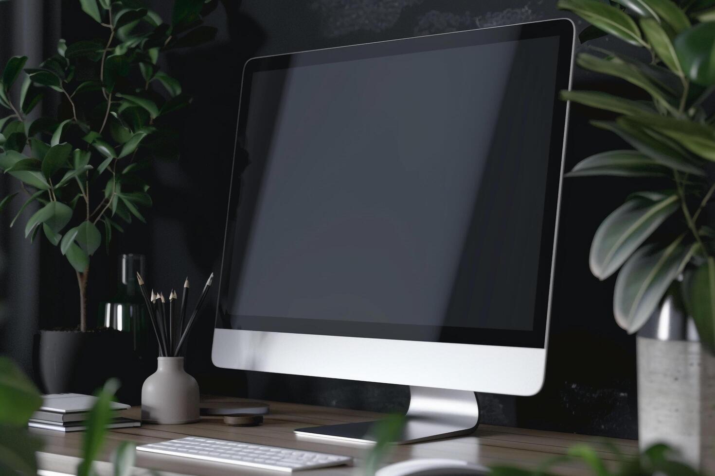 Computer Monitor on Desk with Neutral Office   Background photo