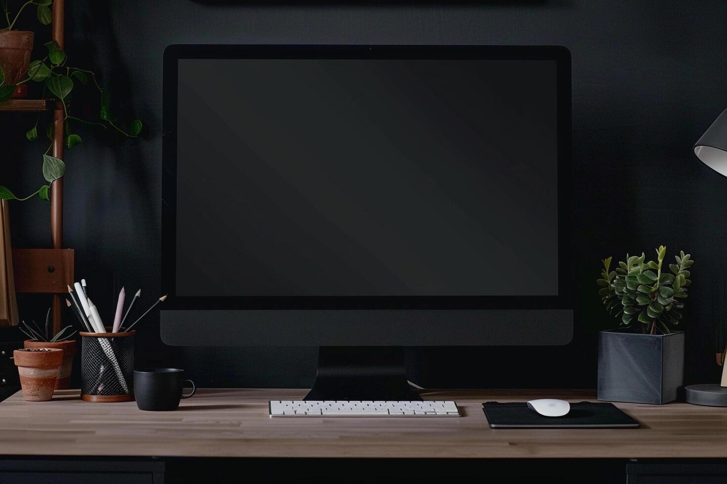Computer Monitor on Desk with Neutral Background for Tech Setup photo