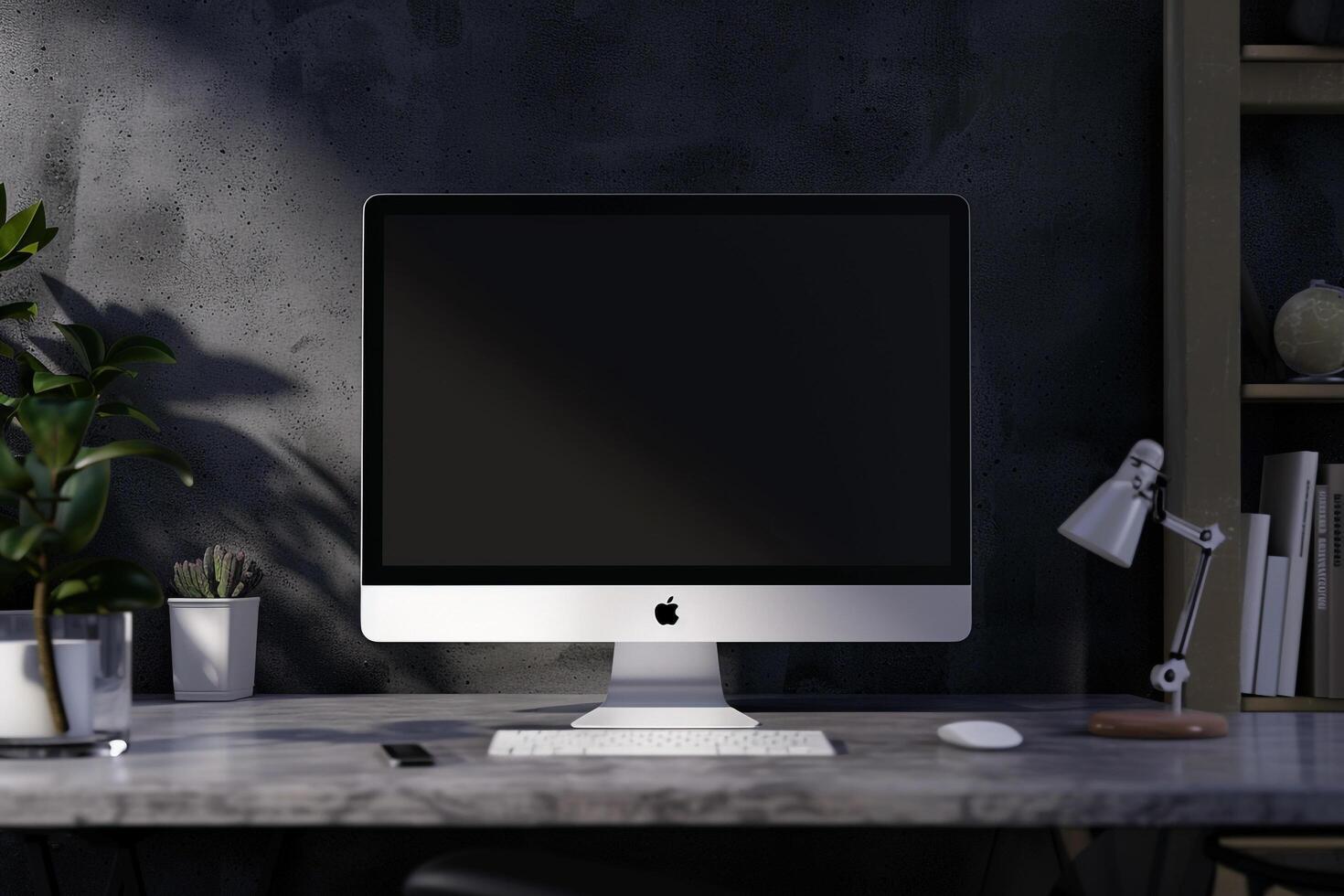 Computer Monitor Display on Desk with   Tech Background photo