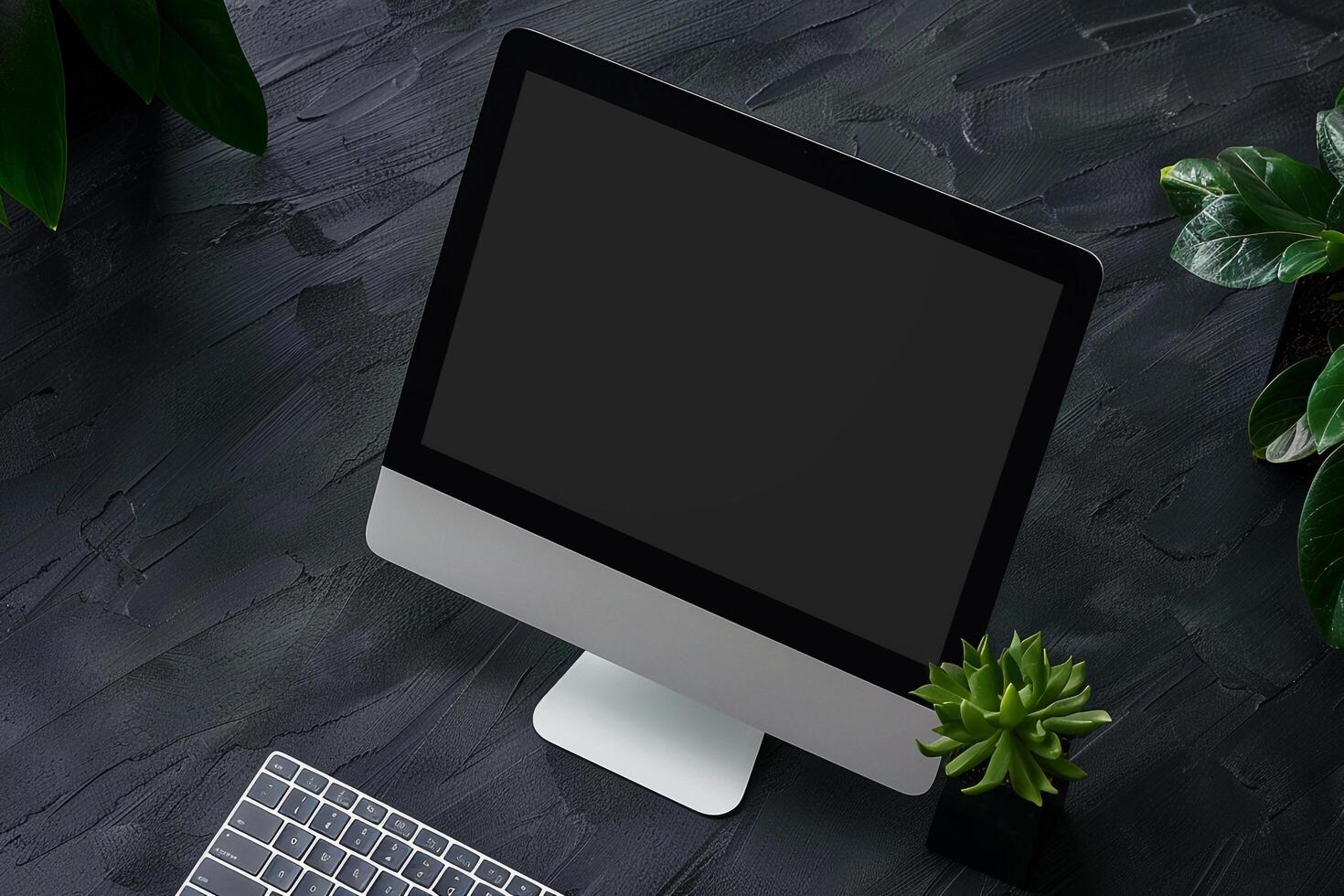 Computer Monitor Mockup with Uncluttered Desk Background for Tech Usage photo