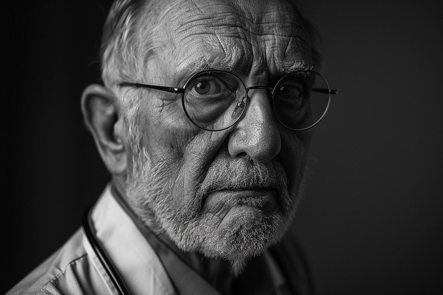 Elderly Doctor with Glasses in Classic Medical Portrait photo