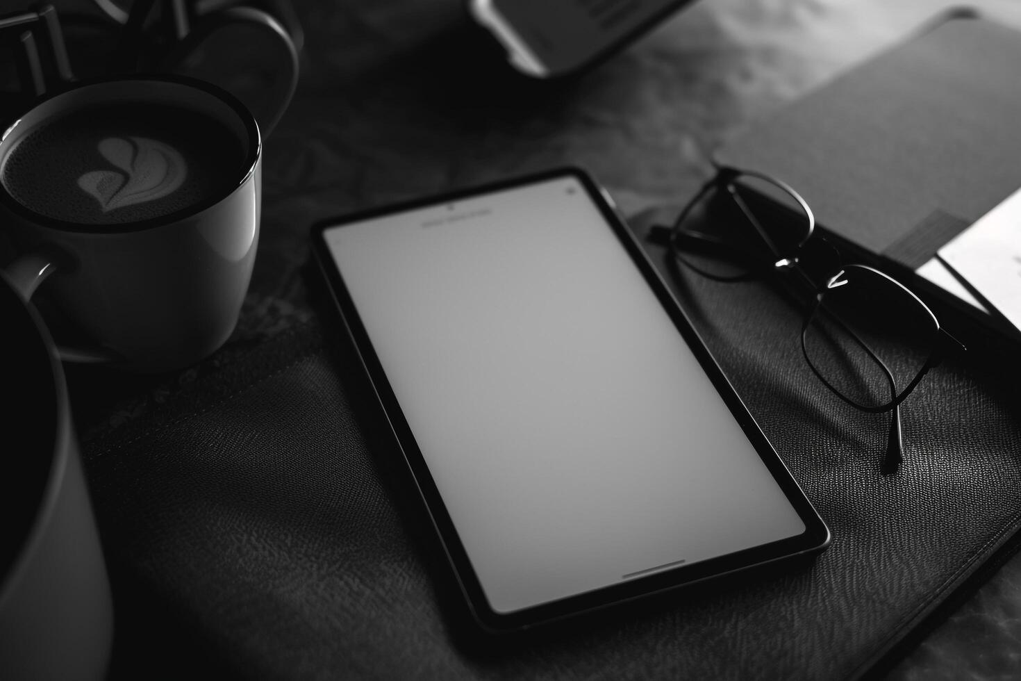 Noir Style Tablet Mockup Background with High Contrast Design photo