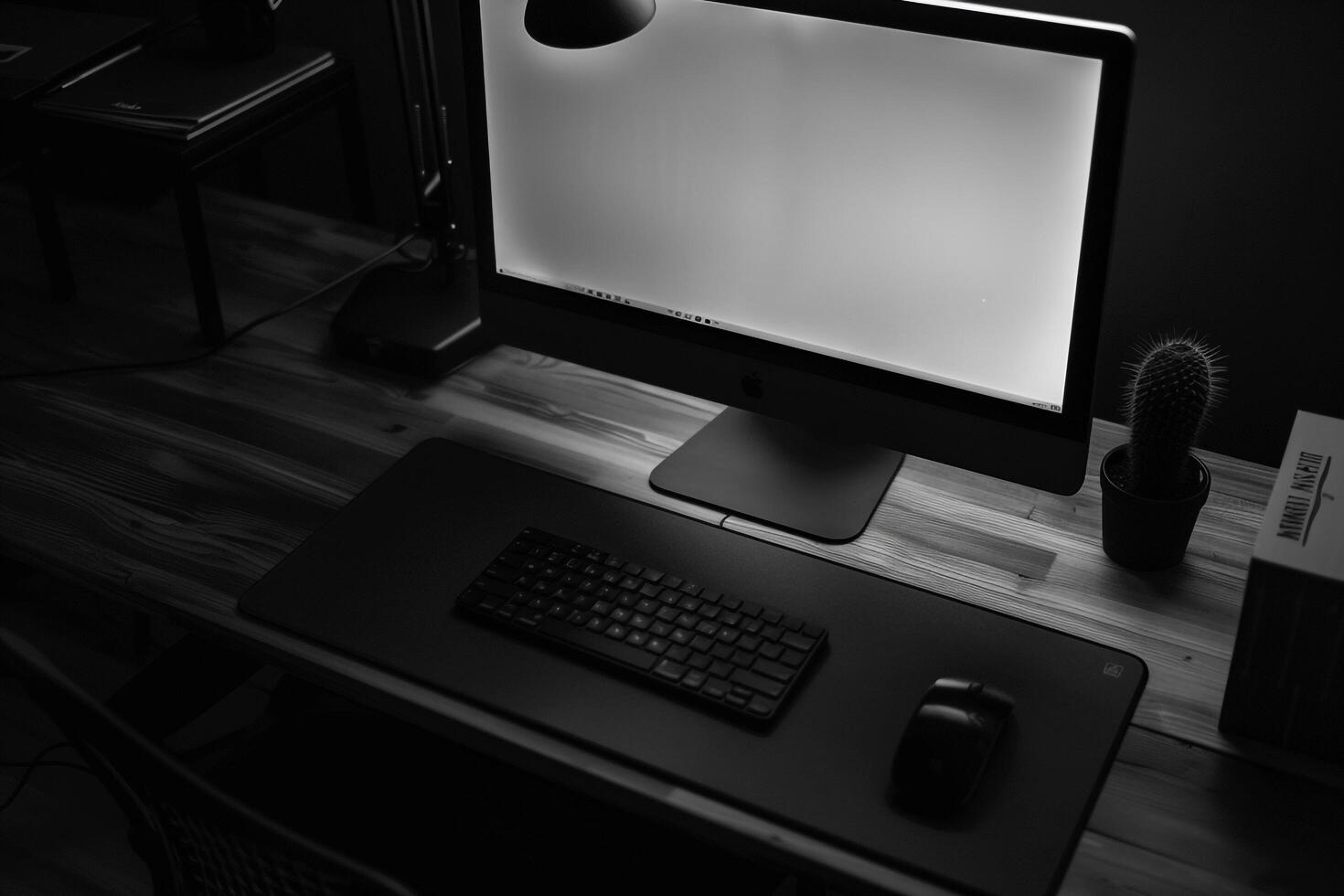 Noir Inspired Desktop Computer Mockup with   Black Background photo