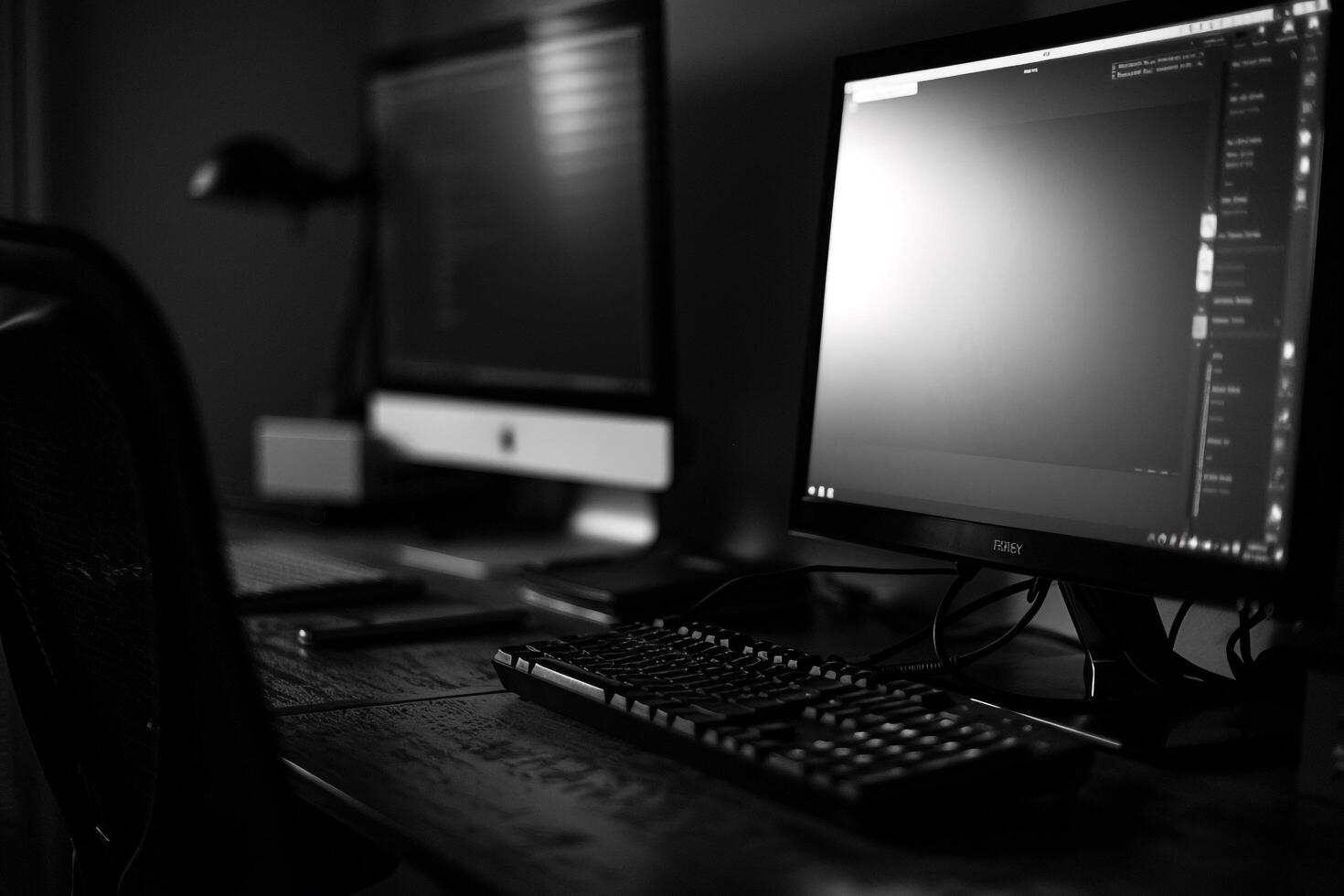 Noir Desktop Computer Mockup with Glossy Black Finish and High Contrast Design photo