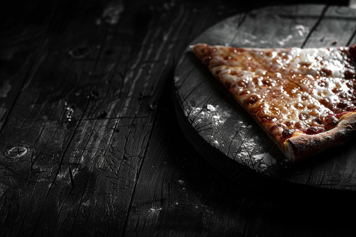 Rustic Wooden Board with Slice of Pizza on Display photo