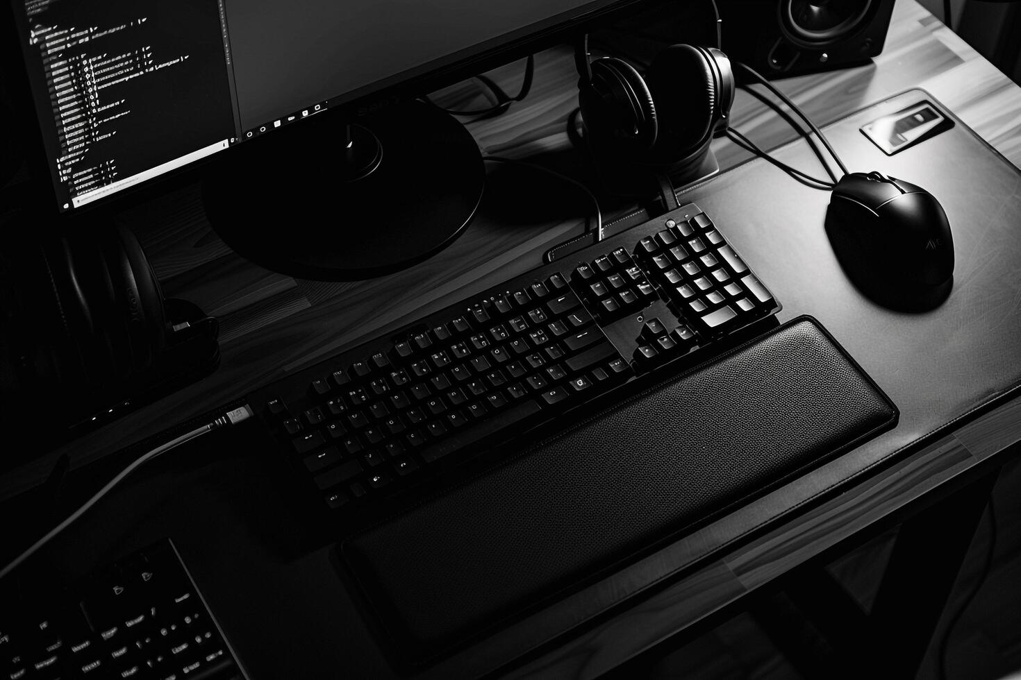 Noir Desktop Computer Mockup with Sleek Black Finish and  ist Design photo