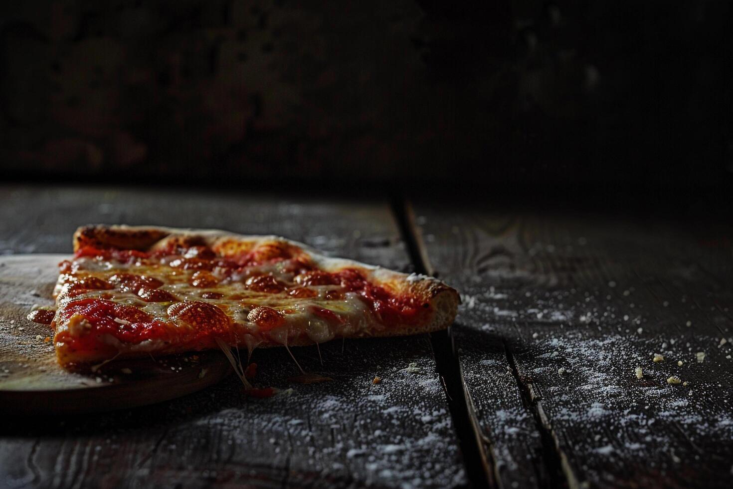 Slice of Pizza on Rustic Wooden Board with Fresh Ingredients photo