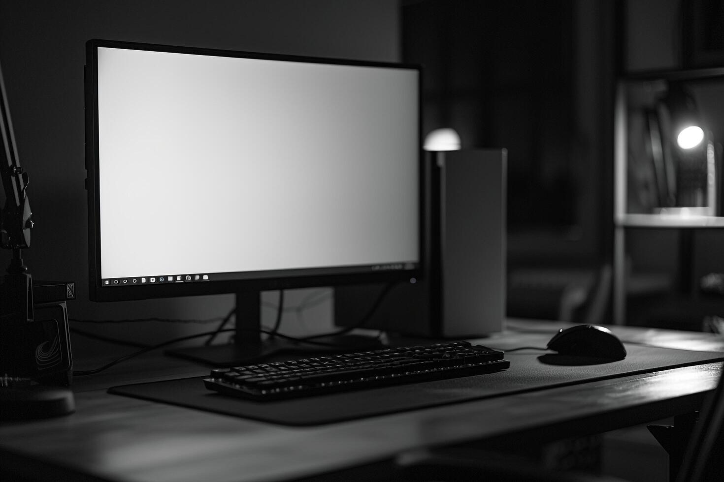 Noir Desktop Computer Mockup with Refined Glossy Black and Advanced Features photo