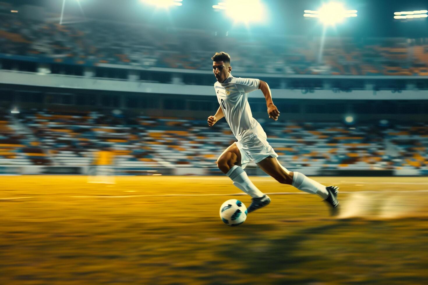 Player Running with Ball in Empty Stadium with Red Background photo