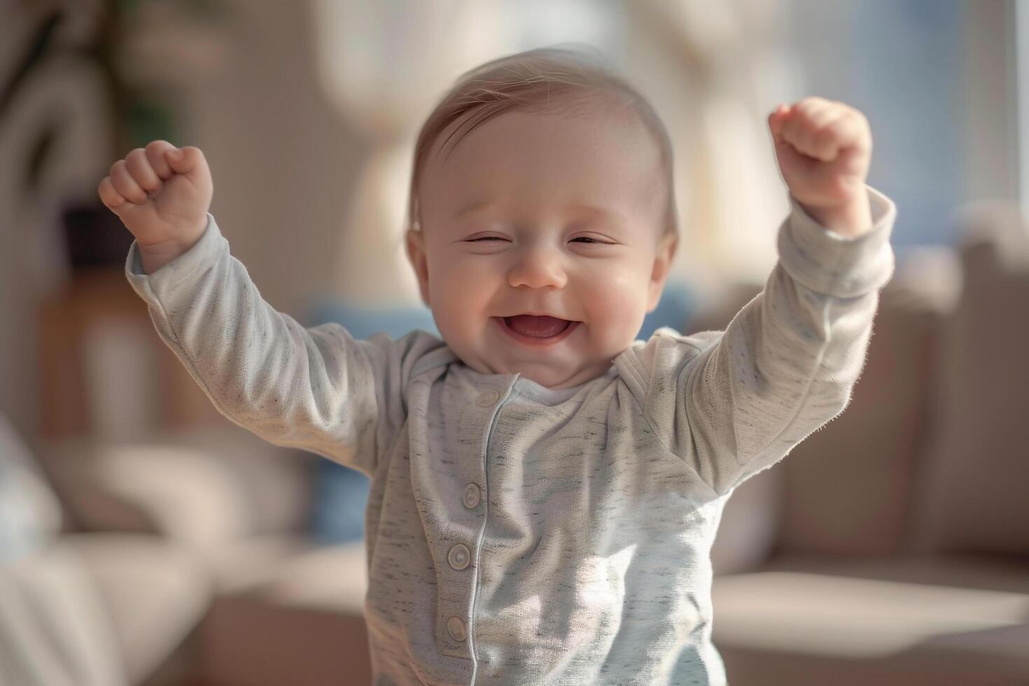 Baby Dancing Enthusiastically to Music with Rhythmic Beats and Smiles photo