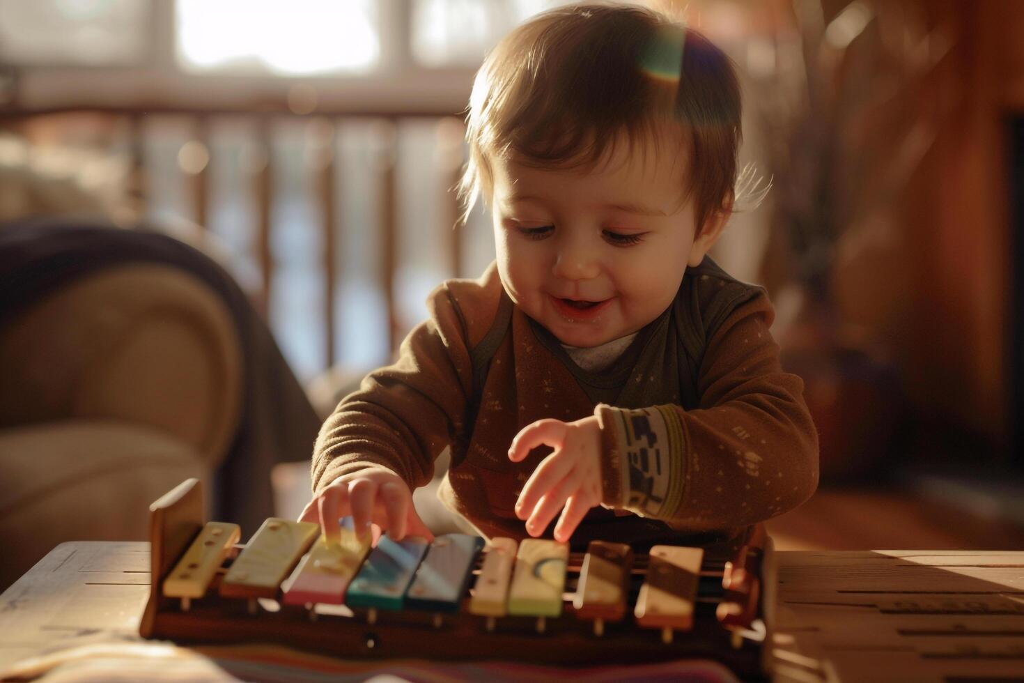 Baby Playing with a Xylophone Discovering Melodic Sounds and  ful Keys photo