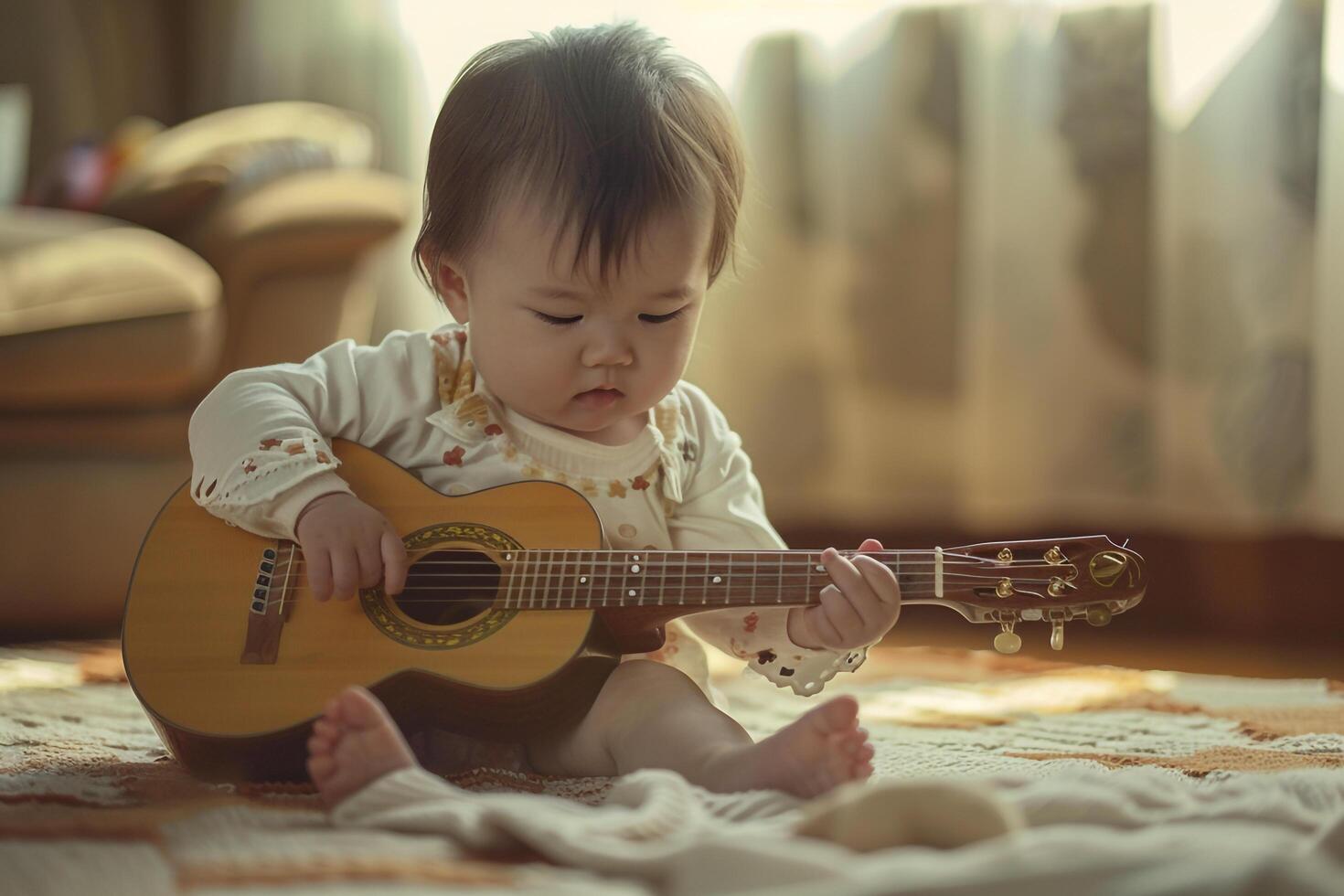 Baby Engaged in Music Play with Various Instruments Enjoying Every Sound photo