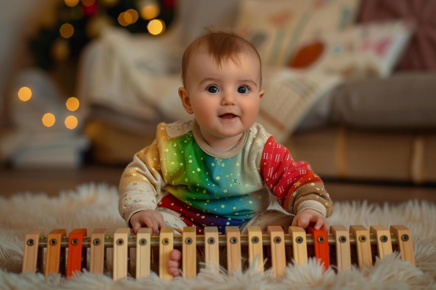 Baby Engaged in   Play with a Xylophone Enjoying   Melodic Sounds and Fun photo