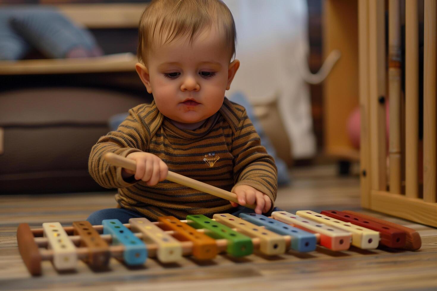 Baby Delighted While Playing with a  ful Xylophone Creating Fun Melodies photo