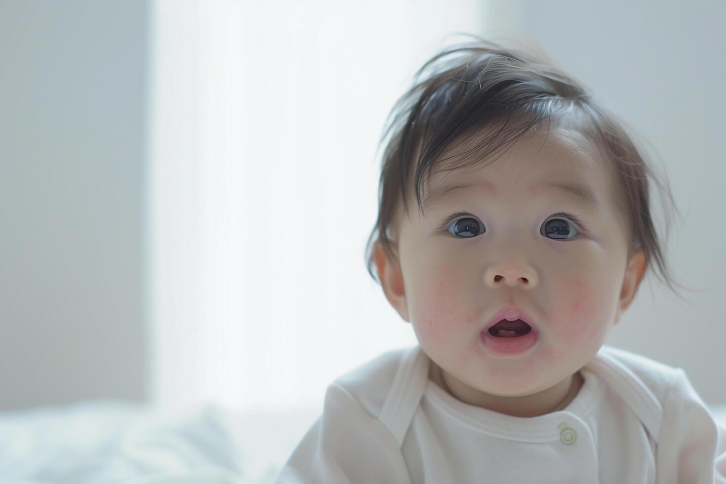 Baby in a Beautiful SkyShowing Delight and Curiosity in a Sunny Environment photo