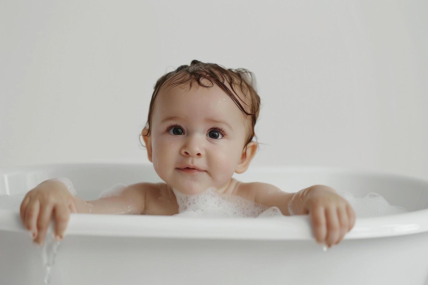 Baby s Joyful Bath Time Splashing Around and Enjoying Water Play photo