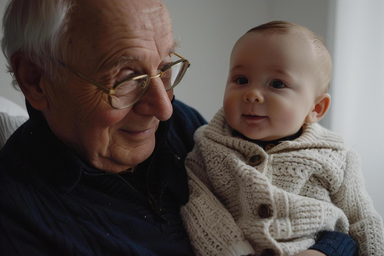 bebé unión con abuelo atractivo en un oferta y amoroso Interacción foto