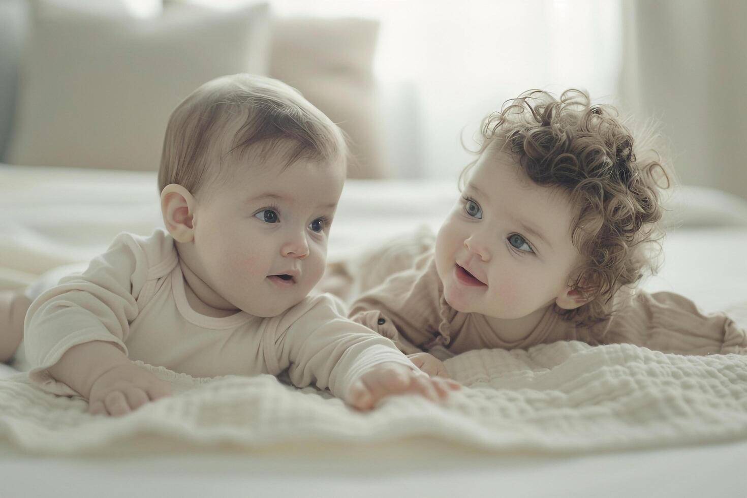 Baby and Sibling Engaging in Happy Play Creating Memorable Moments Together photo