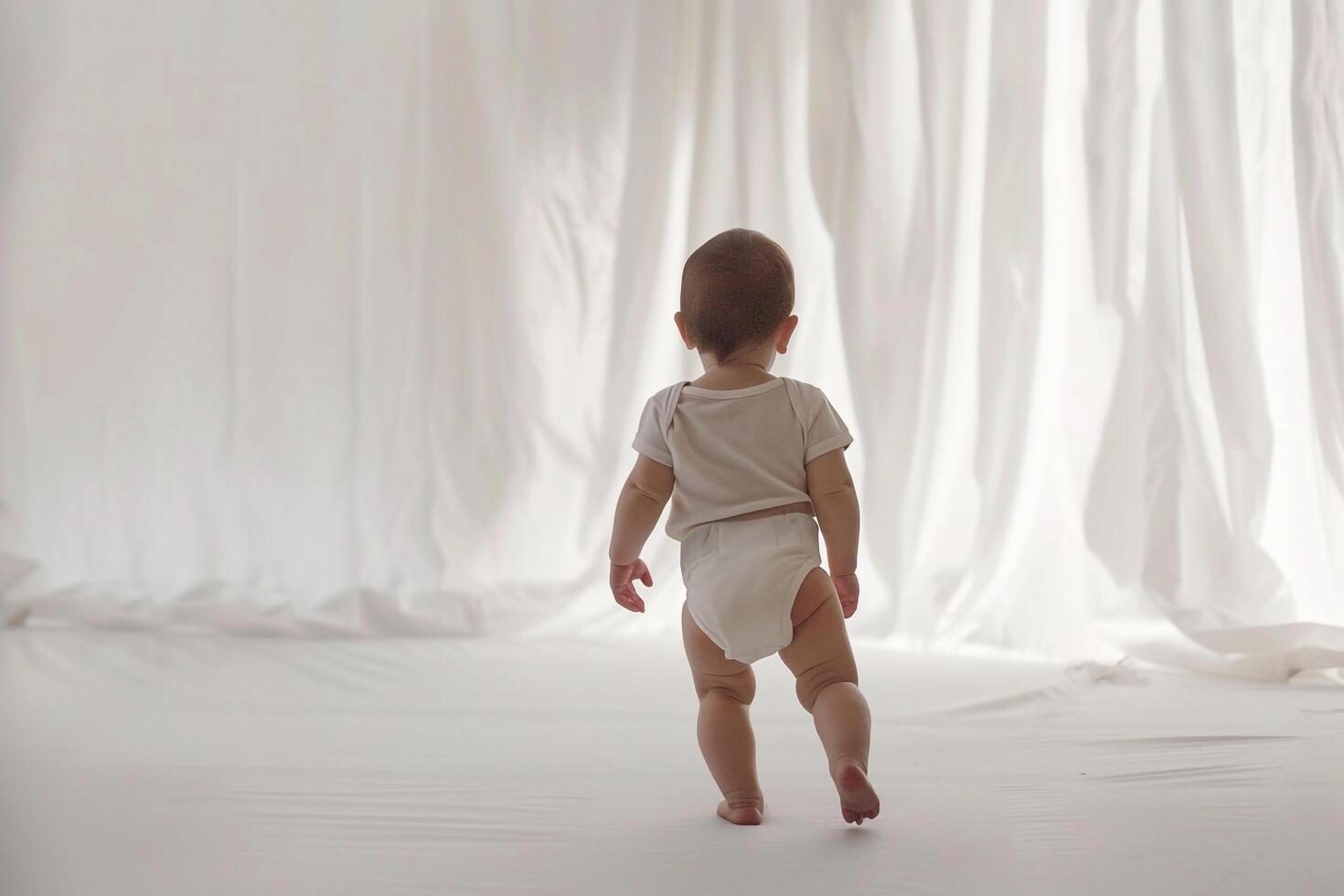 Baby Taking First Steps Exploring New Horizons with Excitement and Curiosity photo