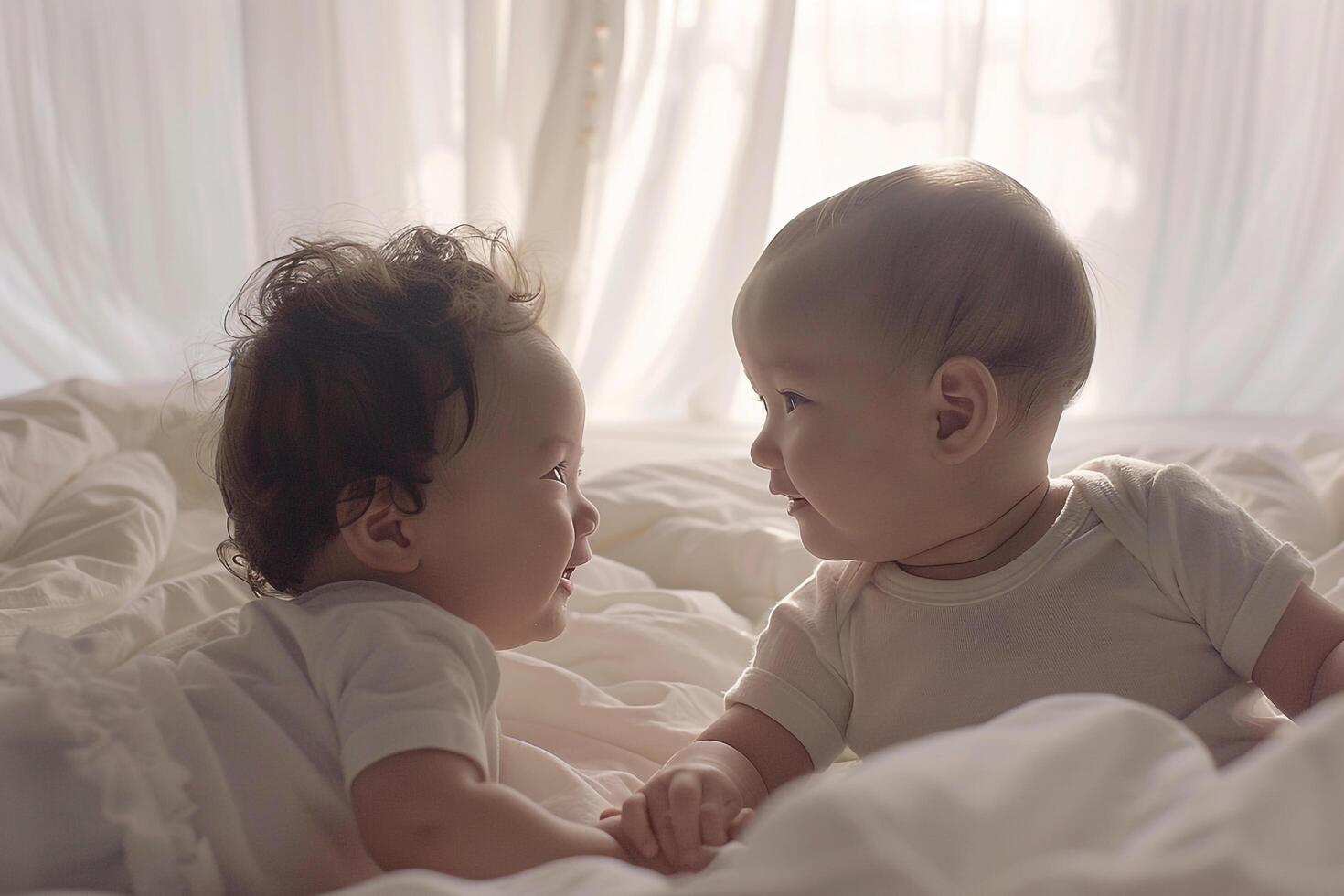 Baby and Sibling Enjoying Joyful Interaction Full of Laughter and Happy Moments photo