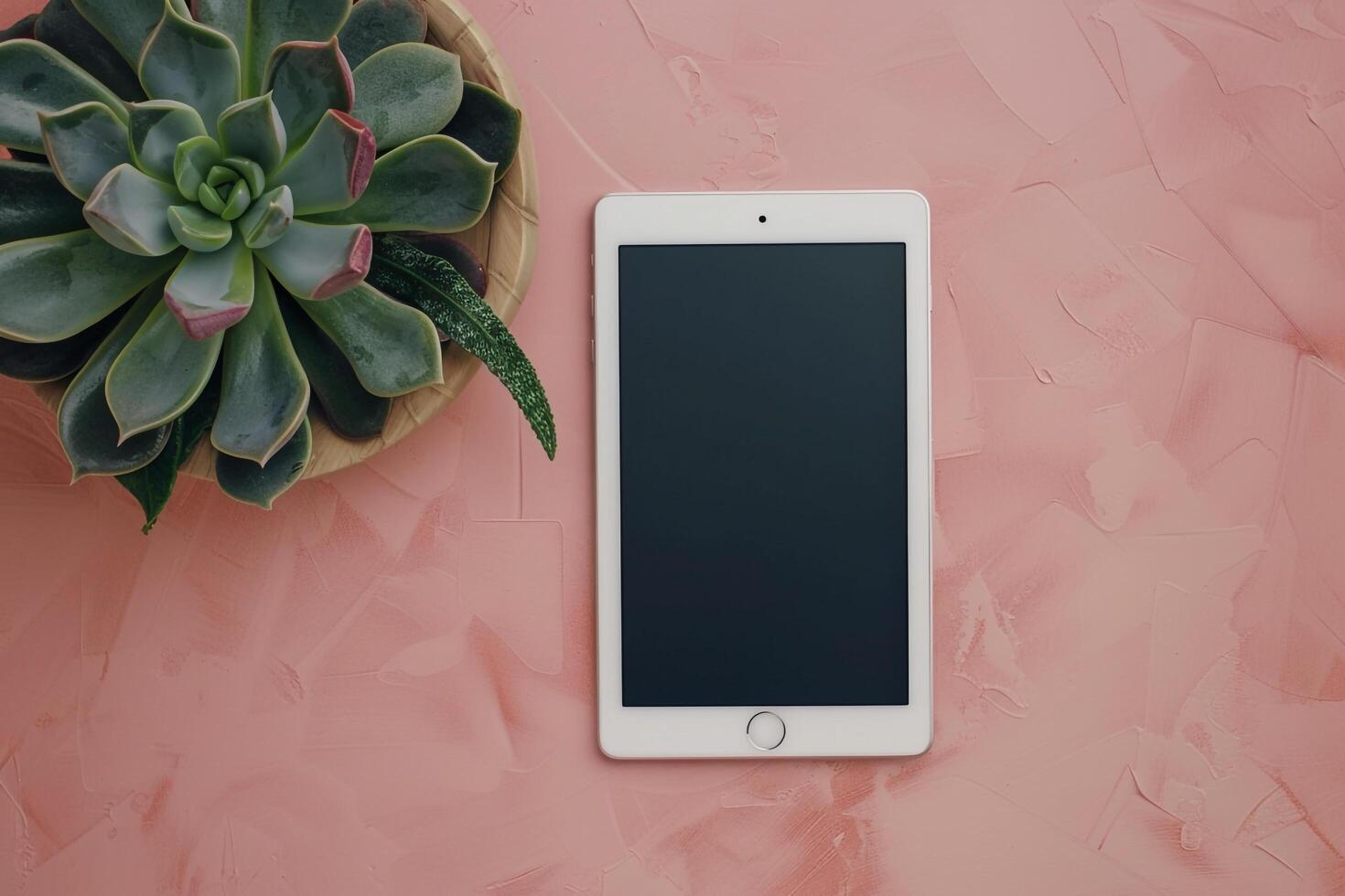 Tablet Screen Mockup Featuring Olive Green Studio   with Succulent Plant photo