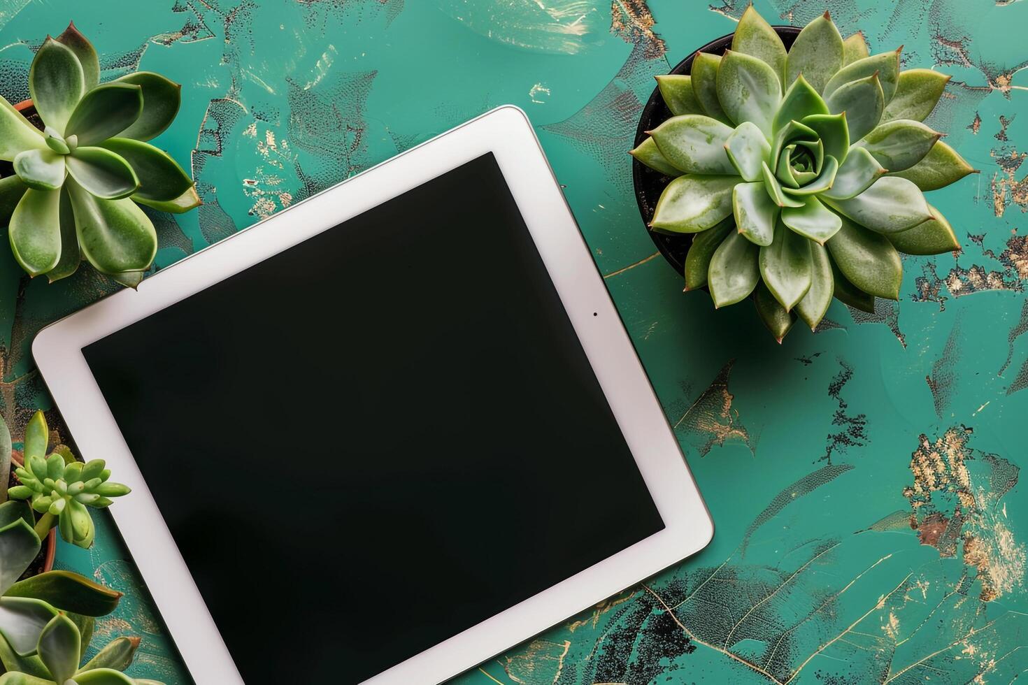 Tablet Screen Mockup in Olive Green Studio with Succulent Showcasing   Design photo
