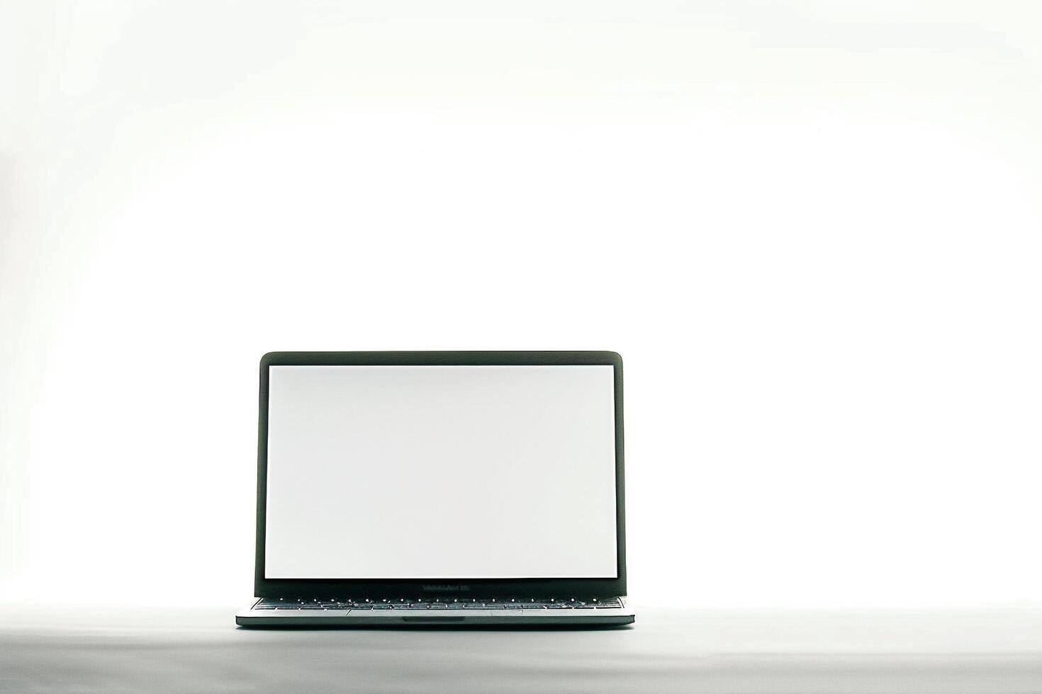 Laptop Mockup with Blank Screen Against in Professional Office photo