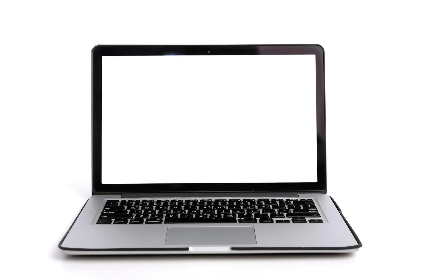 Professional Laptop Mockup with Blank Screen on White Surface  and Design photo