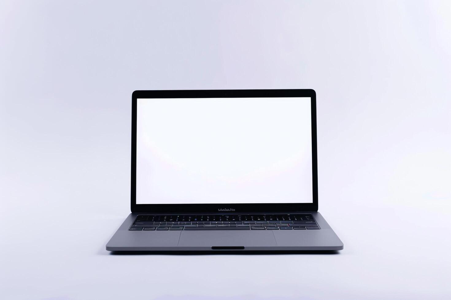 screen display Laptop Mockup with Blank Screen on White Desk Ideal for Digital Content Creation photo