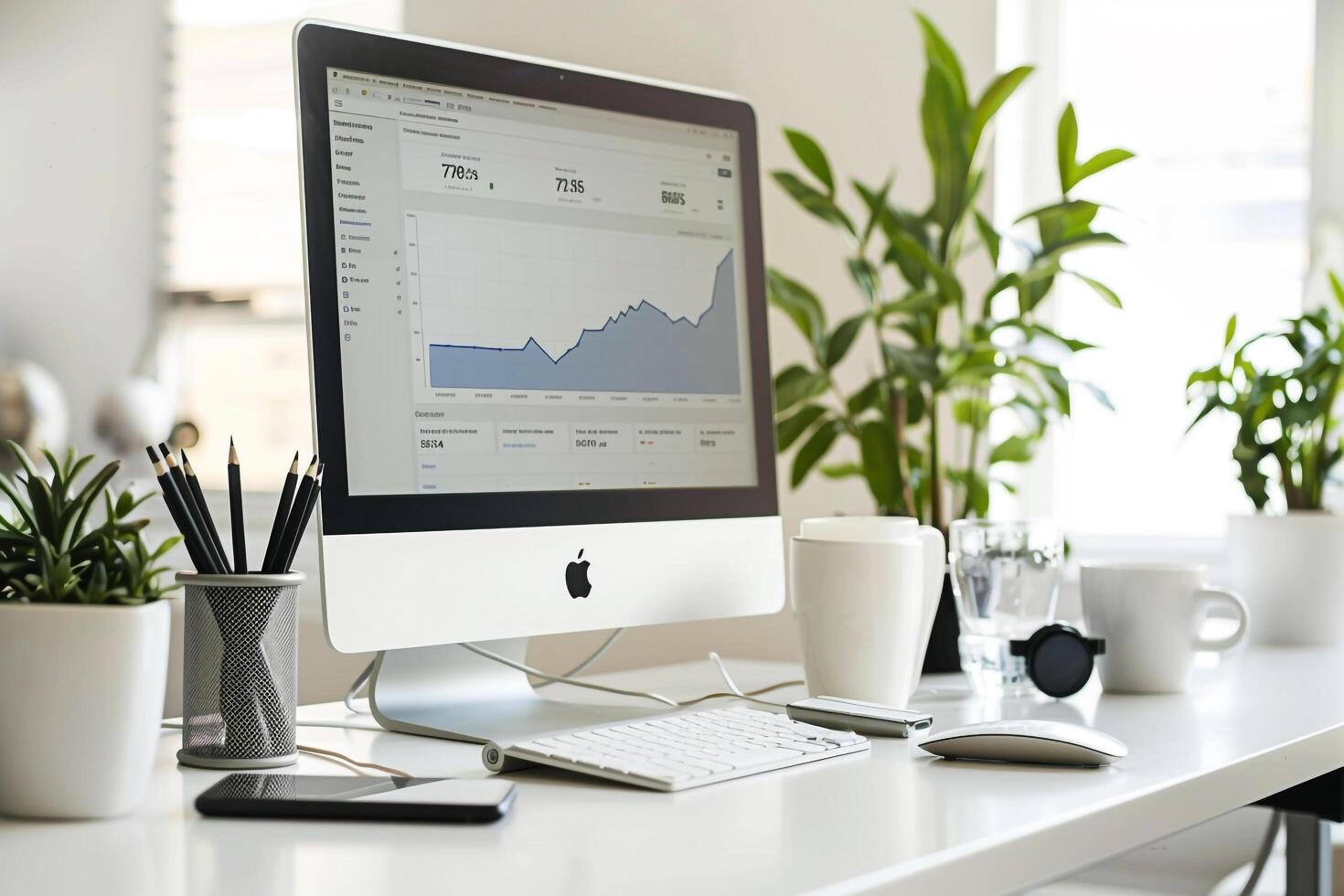 Computer Mockup with Corporate Documents on White Desk photo