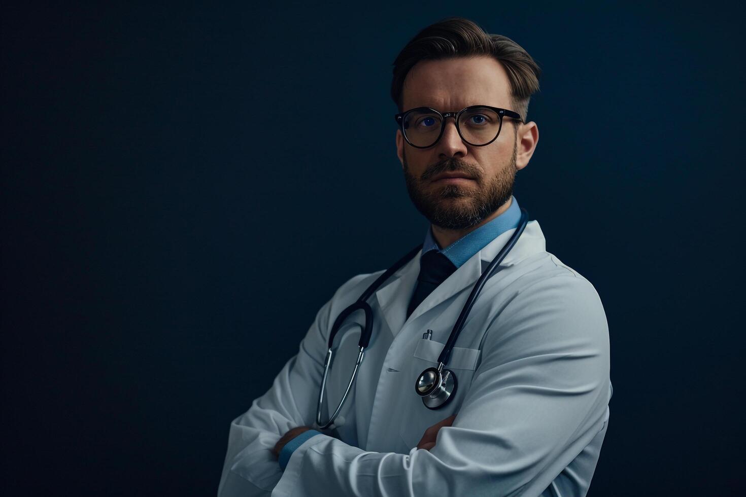 Male Doctor in Formal Attire with Navy Blue  Background photo